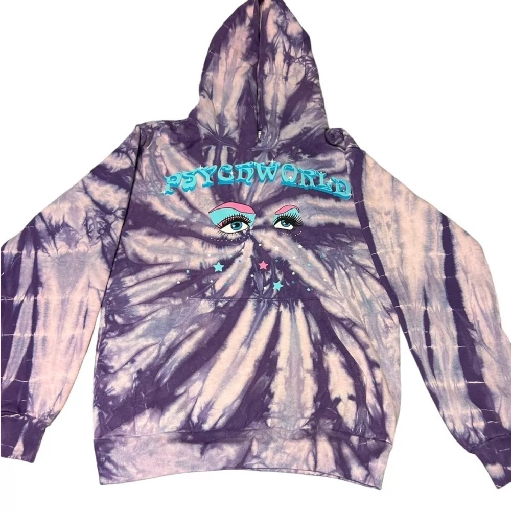 Psychworld Graphic Mens Small Purple Tie Dye Pullover Hoodie